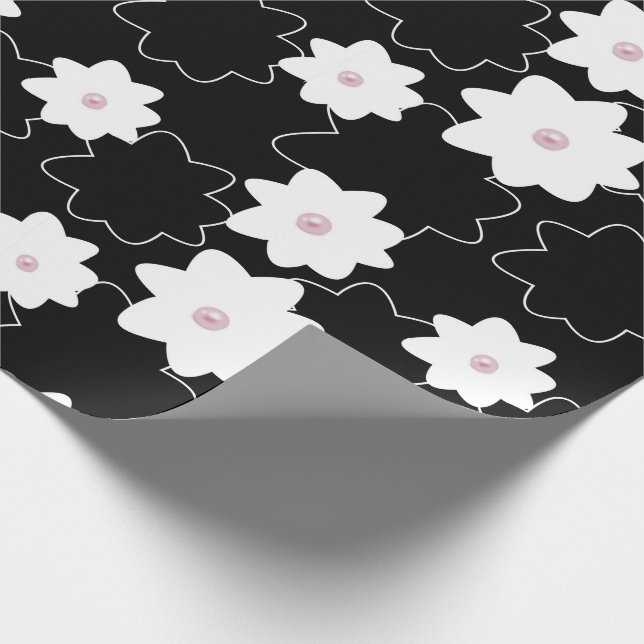 Papier Cadeau motif floral blanc avec perles roses (Coin)