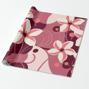 Papier Cadeau Motif floral blanc crème et rose pêche