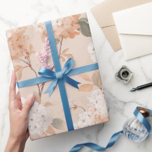 Papier Cadeau Motif floral blanc de fleur de pêche douce romanti