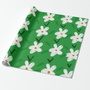 Papier Cadeau Motif floral blanc dessiné Flore Motif Aest