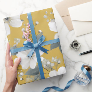 Papier Cadeau Motif floral blanc fleur jaune doux moderne
