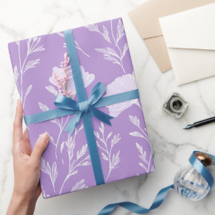 Papier Cadeau Motif floral blanc lavande violet clair