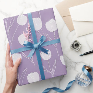 Papier Cadeau Motif floral blanc tulipe lavande moderne