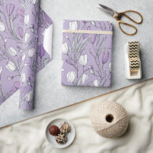 Motif floral blanc tulipe lavande moderne