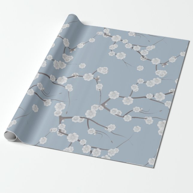 Papier Cadeau Motif floral bleu blanc moderne de fleur de (Déroulé)