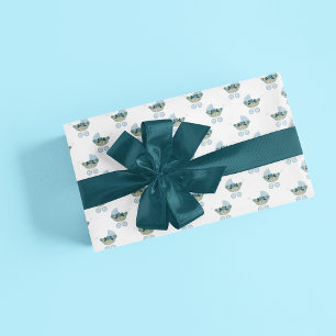 Papier Cadeau Motif floral bleu Cute pour bébé Vintage