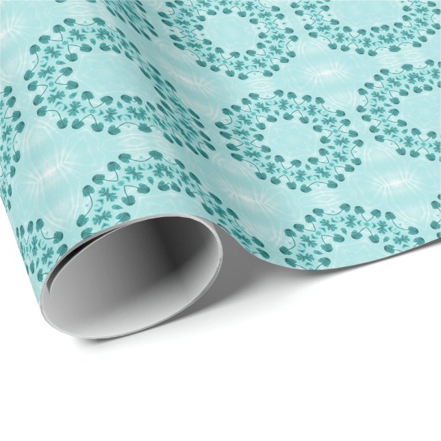 Papier Cadeau Motif floral, bleu Turquoise (Coin rond)