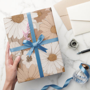 Papier Cadeau Motif floral bohème terre ton daisy bronzé