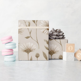 Papier Cadeau Motif floral bohème terre ton daisy tan