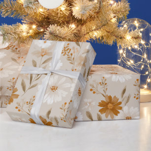 Papier Cadeau Motif floral bohème terre ton daisy tan