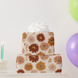 Papier Cadeau Motif floral bohème terre ton daisy tan