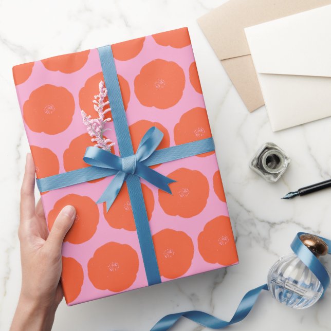 Papier Cadeau Motif Floral Boho rose orange rétro (Cadeaux)
