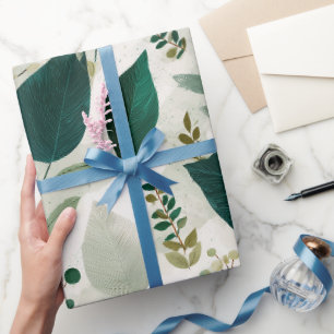 Papier Cadeau Motif floral botanique de forêt blanche