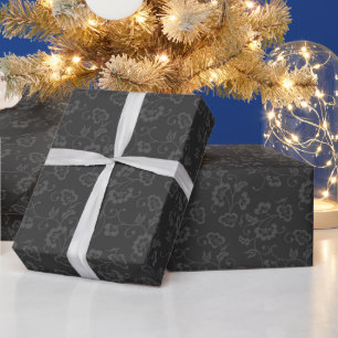 Papier Cadeau Motif floral botanique gris foncé