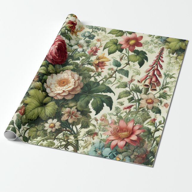 Papier Cadeau Motif floral botanique sans couture (Déroulé)