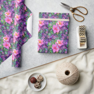 Papier Cadeau Motif floral botanique violet et rose