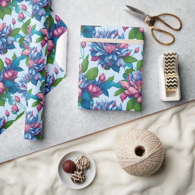 Papier Cadeau Motif floral : charme des dahlias -  (Artisanat)