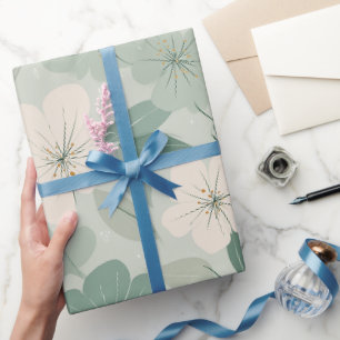 Papier Cadeau Motif floral crème fleur vert doux