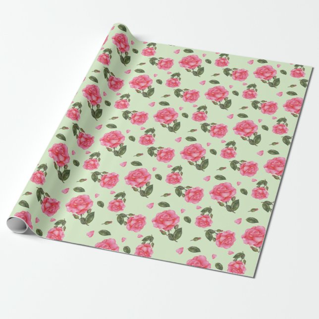Papier Cadeau Motif floral d'aquarelle de rose chic minable de (Déroulé)