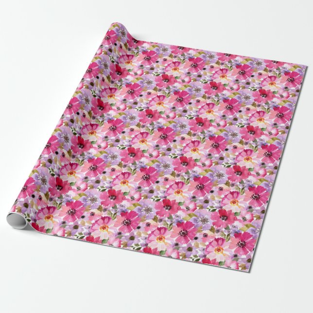 Papier Cadeau Motif floral d'aquarelle d'été (Déroulé)