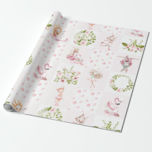 Papier Cadeau Motif floral de crèche d'édredon d'animaux de