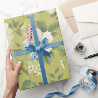 Papier Cadeau Motif floral de crème de fleur verte douce