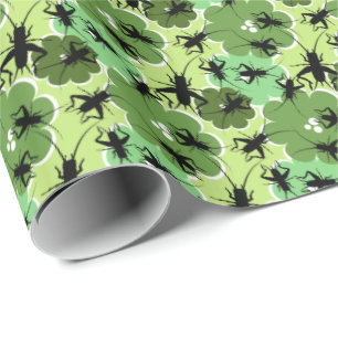 Papier Cadeau Motif floral de cricket vert + noir