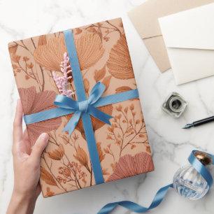 Papier Cadeau Motif floral de fleur sauvage en terre cuite bohèm