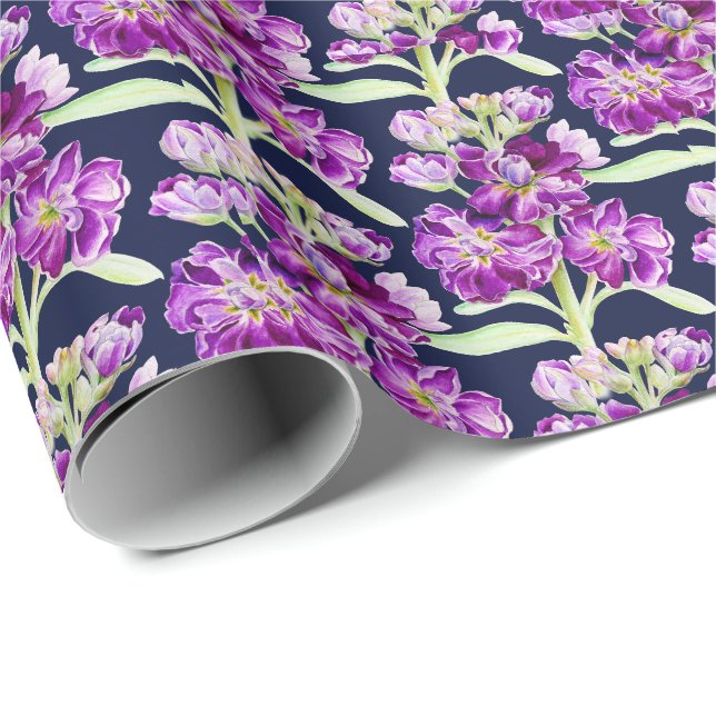 Papier Cadeau Motif floral de fleurs d'aquarelle violette stock (Coin rond)