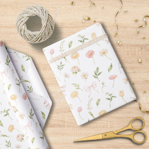 Papier Cadeau Motif floral de fleurs jaunes roses à l'aquarelle