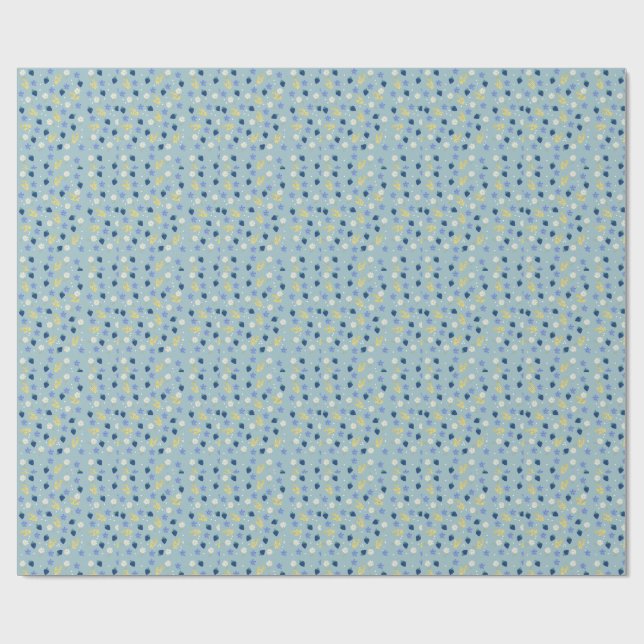Papier Cadeau Motif floral de fleurs sauvages et de mûres (Plat)