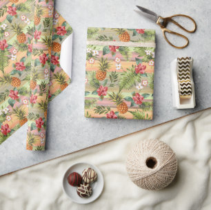 Papier Cadeau Motif floral de fruit d'ananas tropical coloré