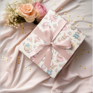 Papier Cadeau Motif floral de lapin de Pâques mignon - Printemps