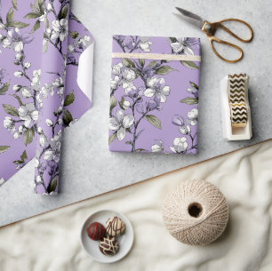 Papier Cadeau Motif floral de lilas lavande féminin