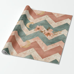 Papier Cadeau Motif floral de lune rustique à chevron (6)