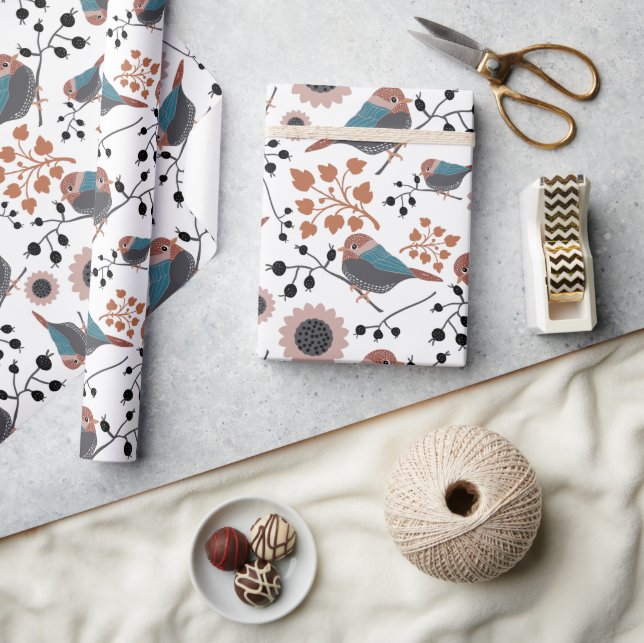 Papier Cadeau Motif floral de poulet Mauve bleu rose (Artisanat)