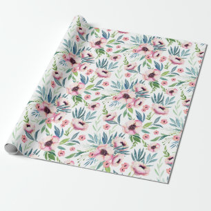 Papier Cadeau Motif floral de printemps rose
