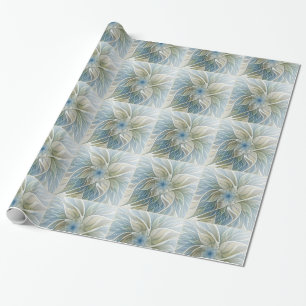 Papier Cadeau Motif floral de rêve abstrait bleu kaki fractal
