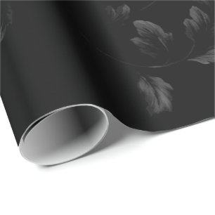 Papier Cadeau Motif floral de vigne de feuille noire sur le noir