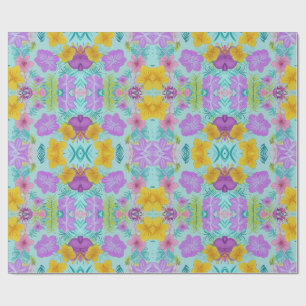 Papier Cadeau Motif floral d'été tropical - Hibiscus lumineux