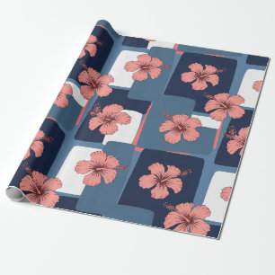 Papier Cadeau Motif floral d'hibiscus bleu élégant (8)