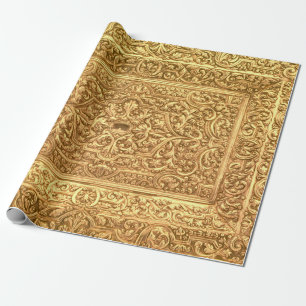 Papier Cadeau Motif floral doré ornemental antique