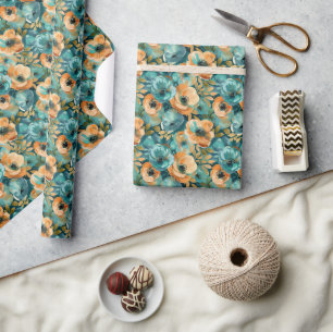 Papier Cadeau Motif floral dynamique avec Turquoise gras, Turquo