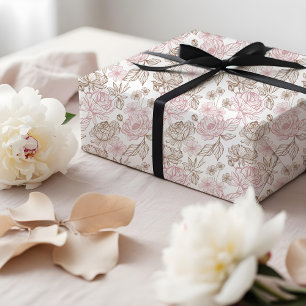 Papier Cadeau Motif floral élégant de pivoine et de feuille dess