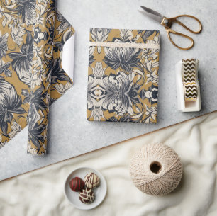Papier Cadeau Motif floral élégant noir et blanc sur fond doré m