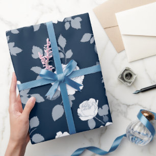 Papier Cadeau Motif floral élégant rose marine blanc