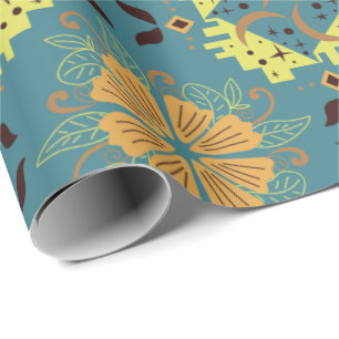 Papier Cadeau Motif floral et géométrique complexe avec orange