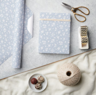 Papier Cadeau Motif floral fantaisiste Cottagecore côtier bleu p