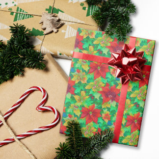 Papier Cadeau Motif floral Festif Rouge Poinséttia