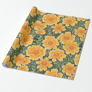 Papier Cadeau Motif Floral Fleurs Marigold